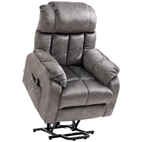 HOMCOM Sillón Relax Levanta Personas Eléctrico Silla Elevadora Eléctrica con Reposapiés 2 Bolsillos Laterales Mando a Distancia y Reclinación Eléctrica hasta 135° Gris