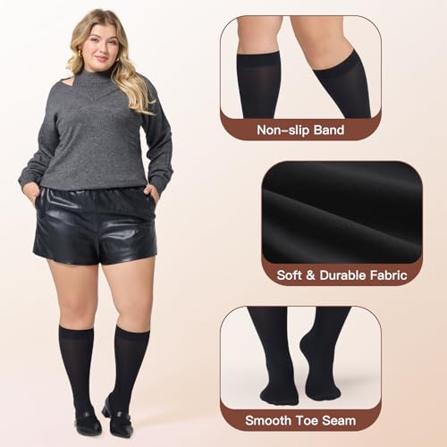 MANZI Plus Size Knee High Socks for Women Nylon Trouser Socks Women 40 Denier Semi Opaque Knee High Stockings3
