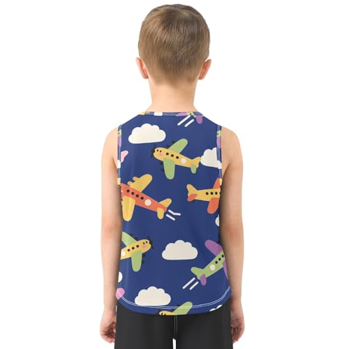 Boys' Tank Top Shirt Airplane Dark Blue Background Pattern Sleeveless T-Shirts3