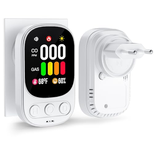 4 in 1 Plug in Detecteur Monoxyde Carbone (sans Piles) - Détecteur de Monoxyde de Carbone avec...