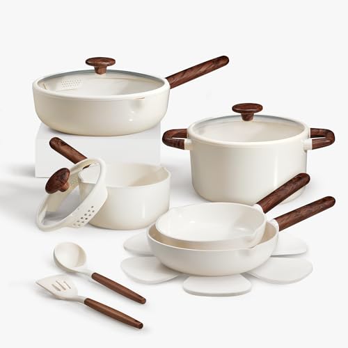 CAROTE Ceramic Cookware Sets, Pots and Pans Set Non stick, Non Toxic Healthy Induction Cookware, 14 Pcs Nonstick Kitchen Pots and Pans Set, PFAS PTFE Free