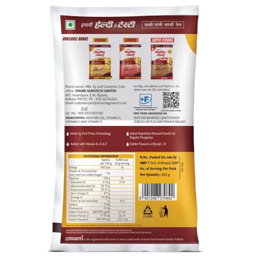 Image of Emami Healthy And Tasty Regular Kachchi Ghani Mustard Oil 825 G Pouch.