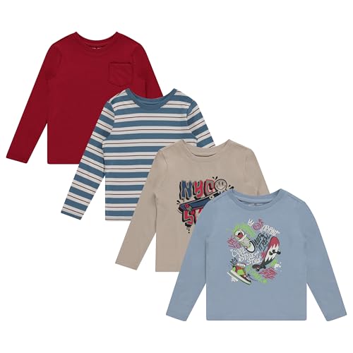 STITCH & STONE Boys 4 Pack Long Sleeve Graphic Tops, Stylish and Comfortable Tees for Kids