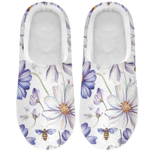 JUNZAN Beauty Osteospermum White Womens Cotton House Slippers Closed Toe Memory Foam Foam Slippers for Hospital Funny Presents 6-7
