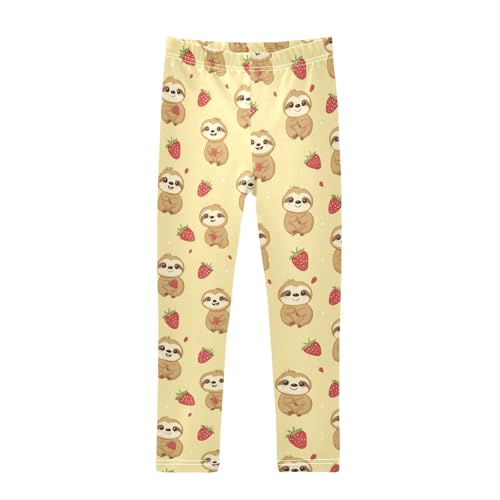 Vdsrup Girls Leggings Strawberry Sloth Yellow Kids Length Leggings Pants Athletic Yoga Pants Toddler Tights Trousers 4T
