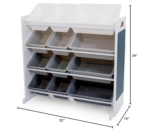 Image of Humble Crew Toy Storage Organizer with 12 Removable Storage Bins for Kids Playroom, 4-Tier Toddler Toy Organization, White /Grey Gradient