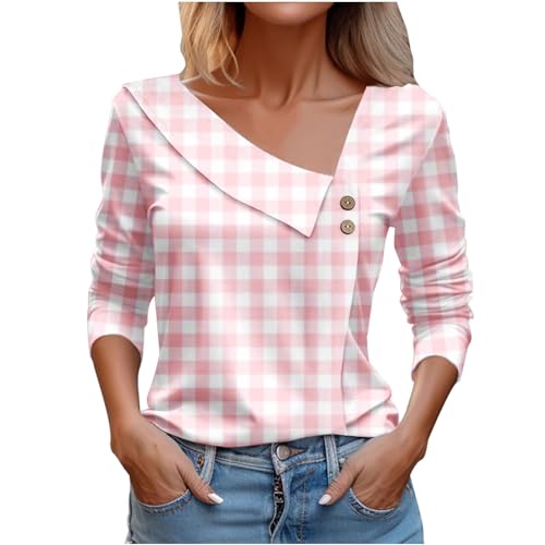 LRMQS Spring Tops for Women 2024 Trendy Casual Long Sleeve Asymmetric V Neck Button Blouses Dressy Woman Shirts Clothing Womens Tunic Dressy Casual peime March Sale My Recent Orders