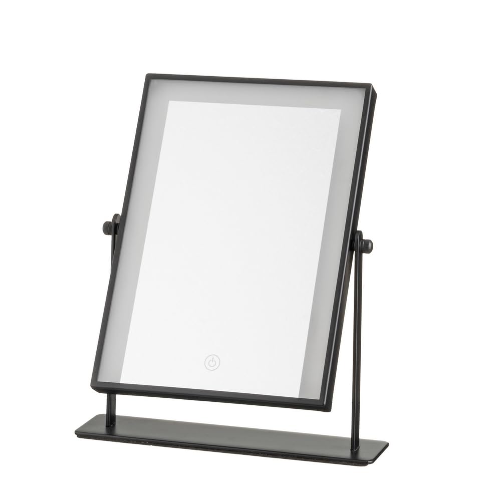 LOLAhome Espejo Maquillaje con luz LED, Espejo de Tocador de Mesa, oscilante 180 °, Encendido Táctil, Intensidad de luz Ajustable,Espejo Portátil con Base,Espejo Camerino Rectangular Negro