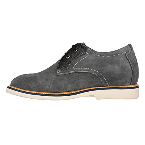 CALTO Men's Invisible Height Increasing Elevator Shoes - Grey/Black Nubuck Leather Lace-up Casual Oxfords - 2.8 Inches Taller - Y42023 - Size 10 D(M) US3