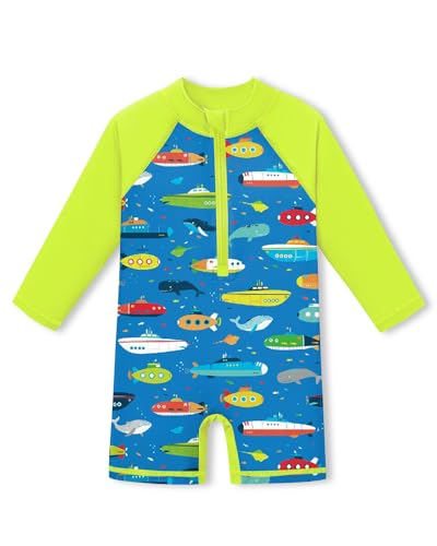 Image of BesserBay Baby Boy Swimsuit UPF 50+ Zip Front Long Sleeve Snaps Bottom One Piece Rash Guard 0-36 Months