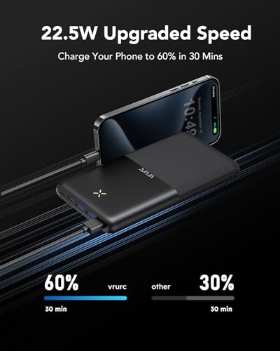 VRURC 30000mah Powerbank snel opladen 22.5W grote capaciteit draagbare oplader Externe Batterij USB C power bank 4 uitgangen en 3 ingangen compatibel met iPhone/Samsung/Huawei Smartphone (zwart) - Afbeelding 4