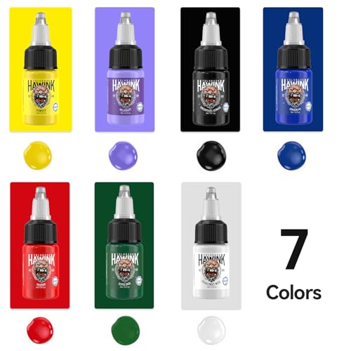 HAWINK Tattoo Farbe Set 0.5oz (15ml) 7 Flaschen Tinten Tattoo Zubehör Ink TI203DE-15-7