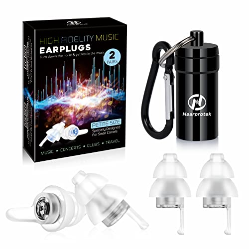 2 Pairs Concert Ear Plugs, Hearprotek Reusable high Fidelity Noise Reduction Music Ear Plugs for Ear Protection-Soft Hearing Protection earplugs for Concerts,Musicians, Events (Petite Size)