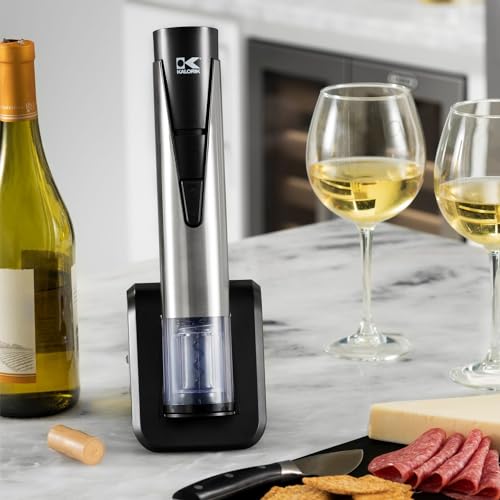 Kalorik Electric Wine Opener and Preserver Includes 2-in-1 Bottle Opener and Preserver Wine Pourer and 2 Stoppers Foil Cutter and Charging Base, Stainless Steel by Kalorik - Image 2