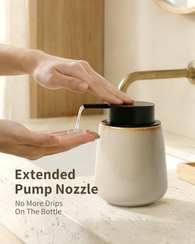 Image of BosilunLife Hand Soap Dispenser - Ceramic Dish Soap Dispenser for Bathroom 12ounce Refillable Liquid Hand Wash Dispenser for Essential Oil, Lotion Soap, Greige with Speckle