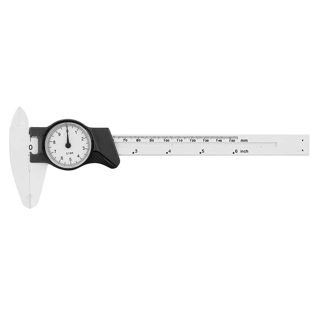 Calibrador Vernier de Esfera de 0-150mm Dial Calipers Regla de Esfera de Plástico Herramienta de Medida de Techo para Medida Dimensional (Blanco)