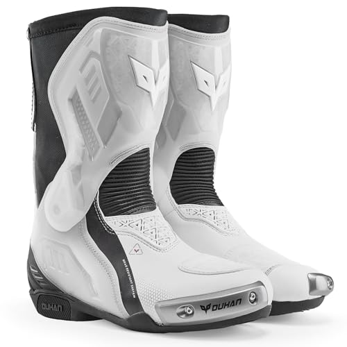 Best Motorcycle Riding Boots White: Top Picks & Reviews 14 DUHAN Motorcycle Boots for Men and Women, Motocross Racing Boots with Dual-Axis System Anti-Slip Sole, Leather Riding Boots for Road Sports Protection