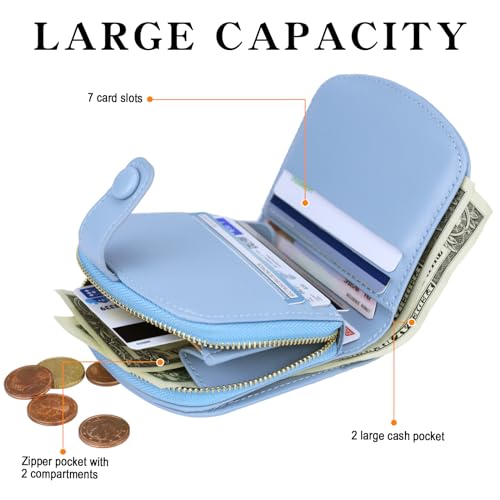 Cute Wallet Women Blue Womens Wallet for Girls Flower Wallet for Women Small Wallets for Women Leather Credit Card Holder Kawaii Cash Wallet for Women Ladies and Girls4