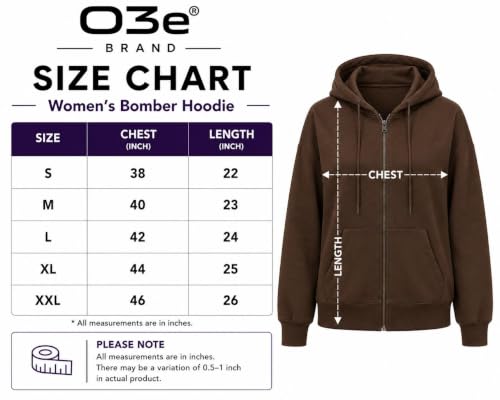 Image of O3e Women's Polycotton Fleece Plain Full-Zip Hooded Winter Sweatshirt | Kangaroo Pocket | Casual Warm Outerwear
