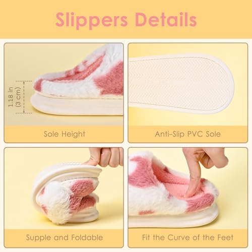 Fuzzy Plush Slippers for Women Men, Non-Slip Fluffy Winter House Shoes, Indoor Soft Warm Faux Fur Lining Bedroom Slides2