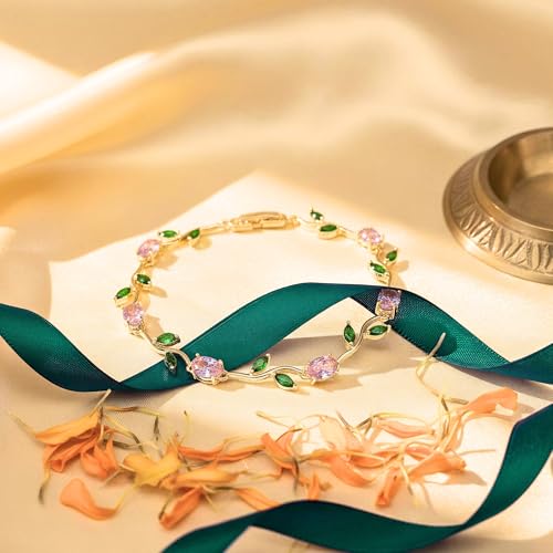 Image of Trend It Anti-Tarnish Tulip Bracelet for Women |Floral Bracelet with Pink & Green Crystals, Perfect Party & Gift Jewellery, Trendy Bracelet For Ladies