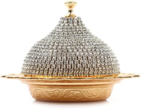 Alisveristime Coated Handmade Brass Sugar Chocolate Candy Bowl Serving Dish with Lid (Crystal Gold)