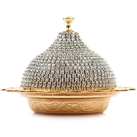 Alisveristime Coated Handmade Brass Sugar Chocolate Candy Bowl Serving Dish with Lid (Crystal) (Gold) Cover