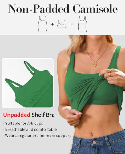 Image of V FOR CITY Women's Cotton Tank Top with Unpadded Shelf Bra Adjustable Wide Strap Camisole Summer Basic Udershirts