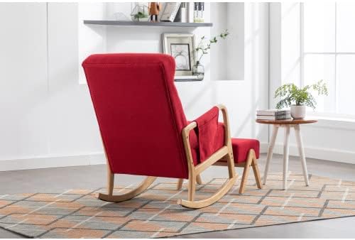 Miniatura 4 de Mecedora con otomana, sillón mecedor de tela tapizada de mediados de siglo con cojín acolchado grueso, respaldo alto, silla mecedora con bolsillo