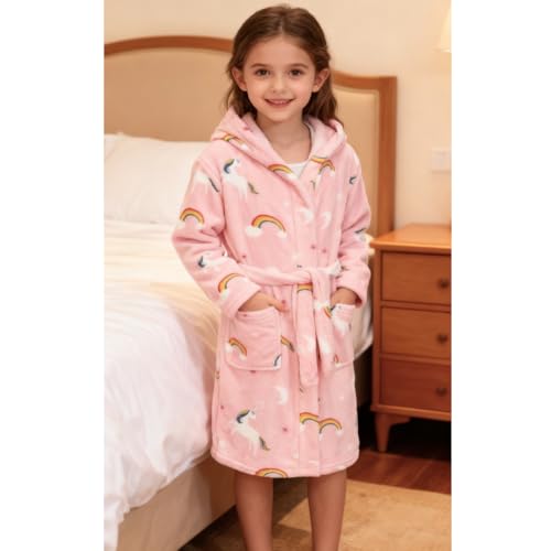 Image of Kids Bathrobe Hooded Plush Fleece Robe for Girls Boys