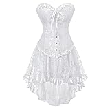 Grebrafan Steampunk Corset with Skirt WomenParty Showgirl Corsets Set (US(2-4) XS, white)