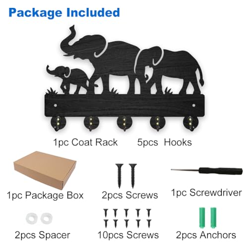 MAYJOYDIY Wood Elephant Family Coat Rack Wall Mount, Wild Animal Key Hangers 30×20cm - Image 3