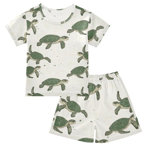 ALAZA Cute Turtles Pajama Set Short Sleeve Sleepwear Soft Lounge Nightwear