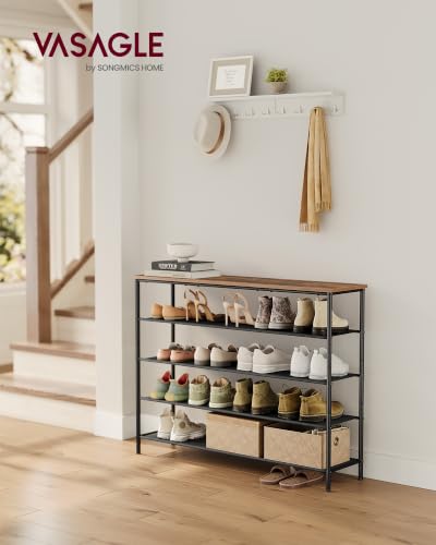 Image of VASAGLE Shoe Rack, 5-Tier Shoe Storage Organizer for Entryway and Closet, Holds 20-24 Pairs of Shoes, 4 Fabric Shelves, Steel Frame, Industrial, Rustic Brown and Black ULBS136B01