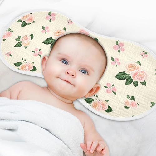 Cream Rose Floral Muslin Baby Burp Cloths - Super Absorbent and Soft Burping Rags - Cotton Burp Clothes Set for Boys and Girls, 4 Pack4