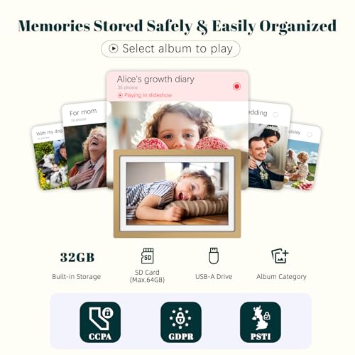 Frameo Digital Photo Frame WiFi Sunset Gold Frame 10.1 Inch Picture Frame with 1280x800 HD IPS Touchscreen, Built-in 32GB, Send Photo Video via Frameo App/USB/SD, Gifts for Women Men - Image 5
