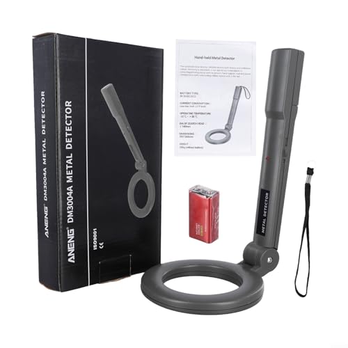 HanOaki DM3004A - Detector de metales pequeño de mano con LED y sistema de alarma de sonido con sonda plegable y detección rápida de metales para uso gubernamental y de seguridad (con batería)