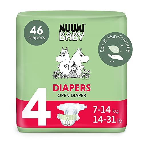 Pañales Muumi Baby Eco Talla 4, 7-14 kg, 46 pañales premium con barrera antifugas | suaves y agradables para la piel, transpirables, absorbentes, sin productos químicos innecesarios |