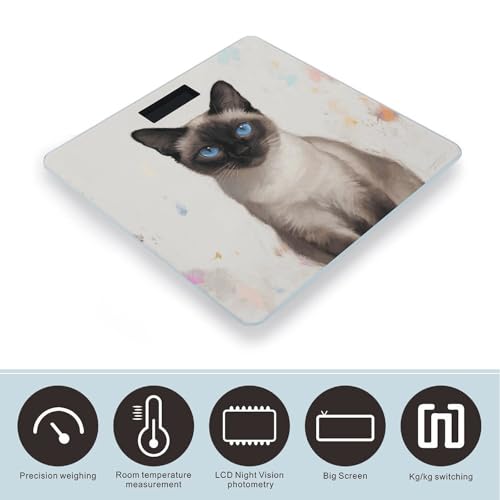 Báscula digital para baño con arte de gato siamés miniatura 3