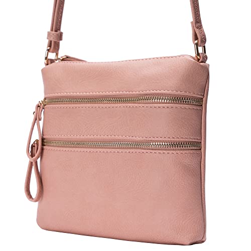 Image of Solene Small Multi Zipper Pocket Crossbody Bag with Adjustable Strap, Lightweight Travel Purse, Daily Small Messenger Pouch