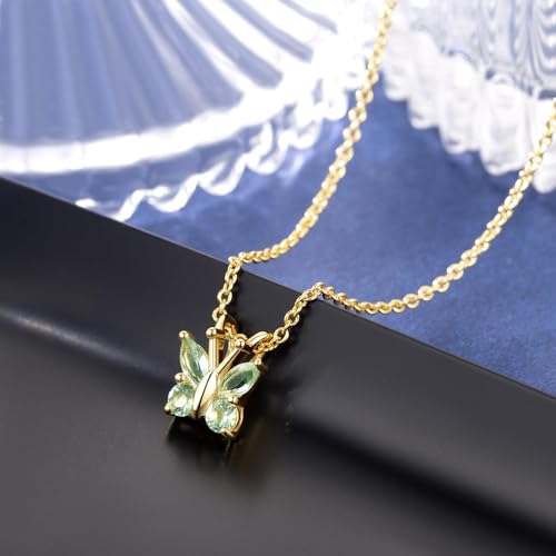 Butterfly Pendant Necklace 14K Gold Necklaces for Women Trendy Diamond Pendant Necklaces Lightweight Dainty Gold Necklace Light Blue CZ Stones3