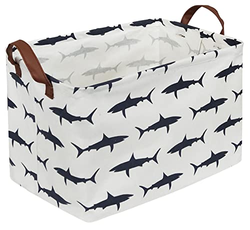 Image of Rectangular Shark Basket,Kids Basket for Boys,Collapsible Toy Organizer Bin with Handles for Clothes Storage.(Sharks)