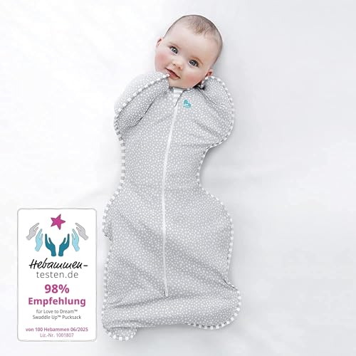 Image of Love To Dream Swaddle UP, New born Baby Sleep Sack, Twin Zipper Easy Diaper Changes, Arms UP Position, Hip-Healthy, Lightweight & Breathable, Sleeping Bag, Moderates Temps, 1-3 M, Dot Gray