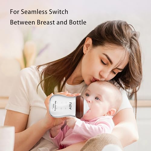 Image of yanyoyo Natural Glass Baby Bottle for Breastfeeding Babies, 5.4oz Anti-Colic Baby Bottle with Natural Response Nipple(S), Clear, Wide Neck, 4 Pack, 1 Months+
