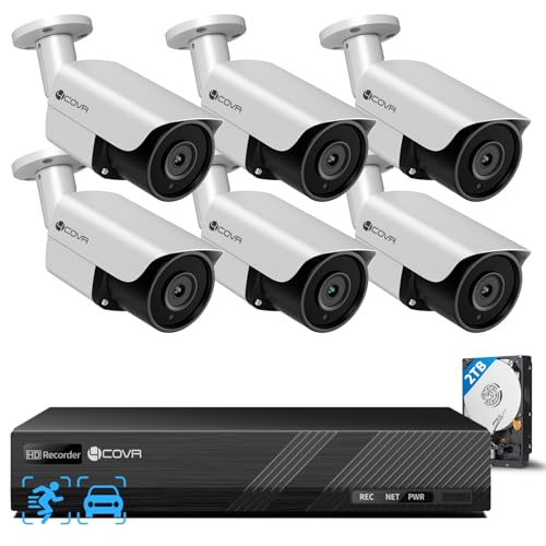 4COVR PoE Security Camera System, AI Human/Vehicle Detection, 8 Channel 8MP PoE NVR 2TB HDD, 6Pcs 8MP Wired Commercial Bullet IP Camera IP67 Night Vision, 24/7 Home Surveillance Outdoor, LY3