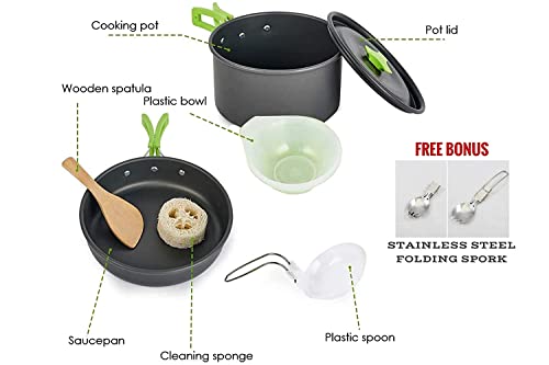 Image of Camping Cookware Set Outdoor Portable Oxidized Aluminum Alloy Camping Fishing Picnic Barbecue Cooking Set Backpacking Pans Pot Mess Kit Cooking Equipment Cookset Tableware (Black, 1 Person)