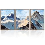 BINCUE Framed Mountain Wall Art Snow Painting Large Mountain Pictures Wall Art Decor for Living Room Bedroom Office 16×24 Inch 3 Piece