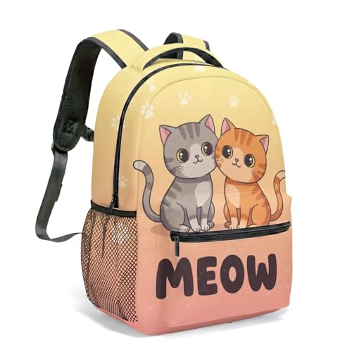 Mochila com estampa de gatos laranja fofos, 40,6 cm, com estampa de gatinhos com capuz, fundo azul, 07, Large, Mochila Tbku