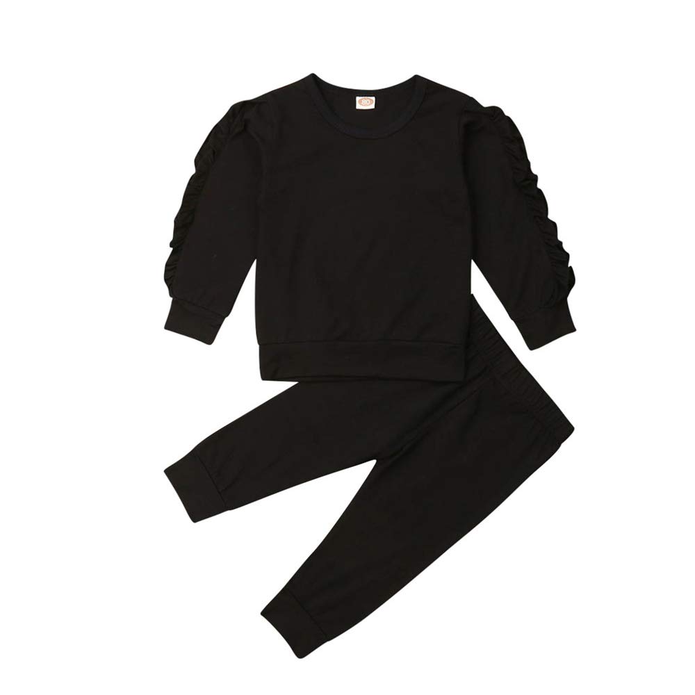 TROSJ Baby 6M-3Y Girls Pajamas Clothes Outfits Kids Toddler Ruffle Cotton Shirts and Pants Sleepwear Pyjamas 2pcs Set, Black, 12-18 Months