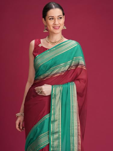 Image of AKHILAM Women's Mysore Silk Ombre Woven Design Saree With Unstitched Blouse Piece (KUSUM4101 NSM Parent)